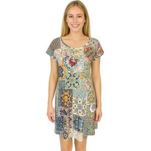 Johnny Was Multicolour T-Shirt Dress Size XS Short Sleeve Boho Relaxed Fitcore
